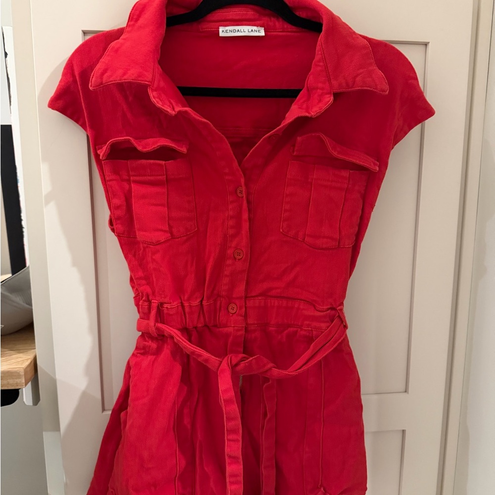 Kendall Lane Red Utility-Jump Romper